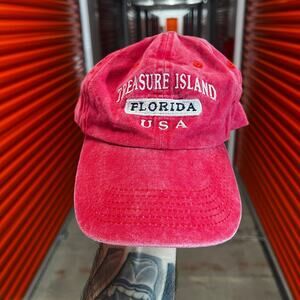 Vintage 90s Treasure Island Florida USA Hat Pink Fade